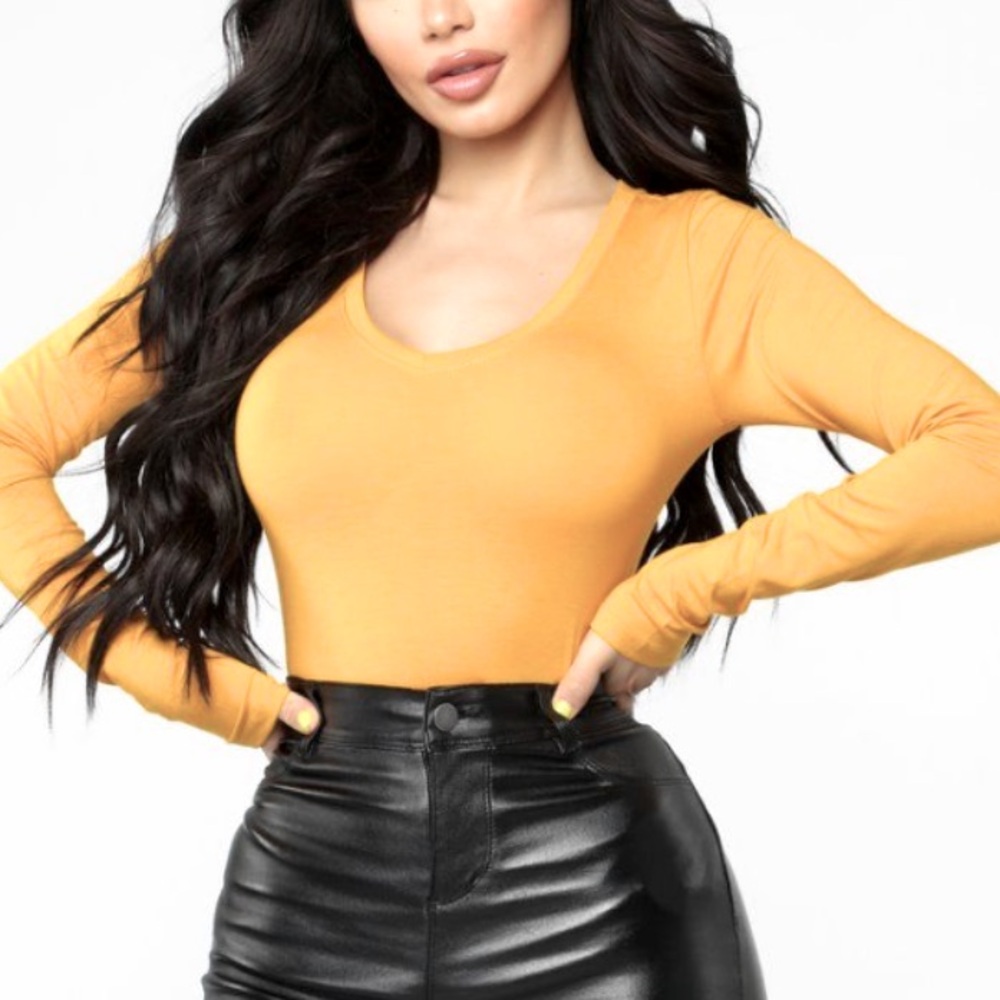 NWOT Yellow Body Suit Long Sleeves V Neck